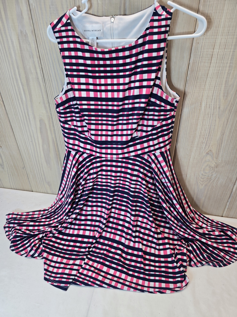 Donna Morgan Pink & Navy Gingham Fit-and-Flare Dress